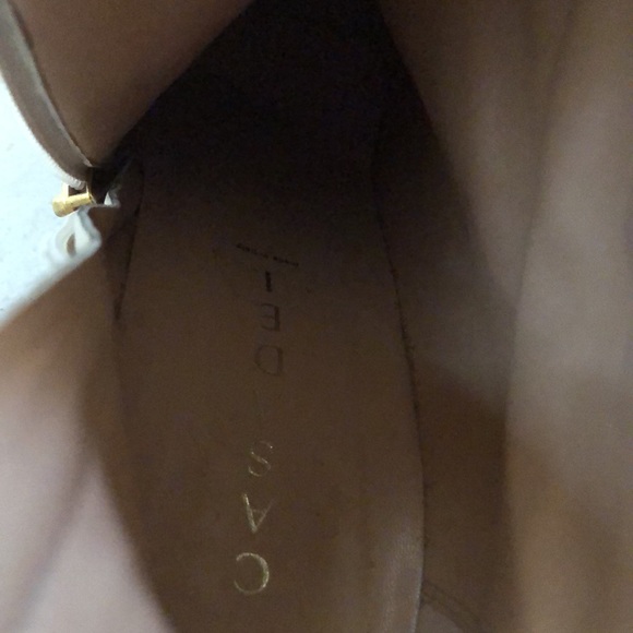 ❤️Casadei Stiletto Tan, red suede heels, gold tone/black w/patent straps booties - Picture 13 of 14